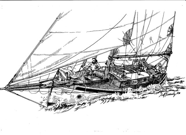 The Pardeys sailing Taleisin Scott Kennedy Ink Drawing